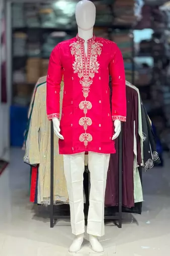 Pink embroidery work roman straight kurta