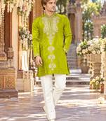 Parrot green embroidery work roman straight kurta