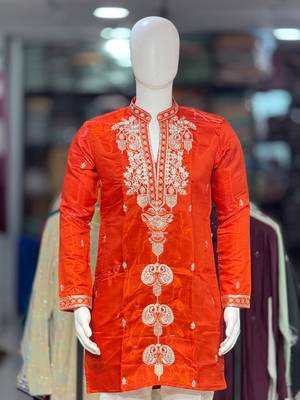Orange embroidery work roman straight kurta 3