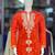 Orange embroidery work roman straight kurta