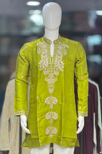 Parrot green embroidery work roman straight kurta