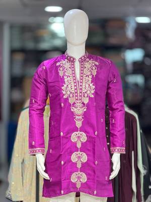Purple embroidery work roman straight kurta 3