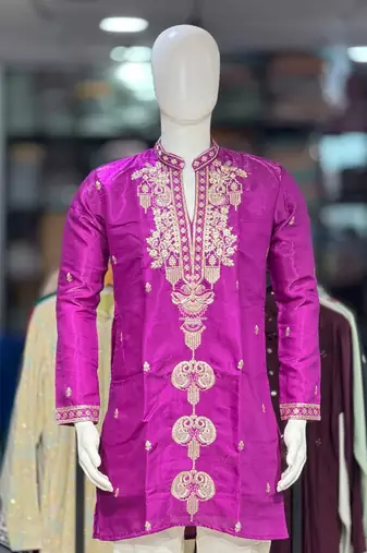 Purple embroidery work roman straight kurta