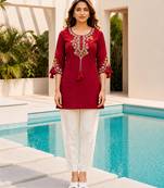 Maroon color embroidered kurta