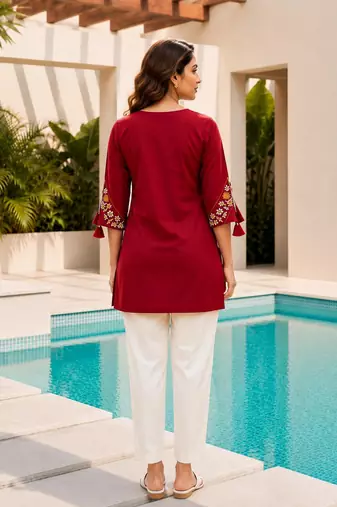 Maroon color embroidered kurta