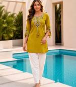 Olive color embroidered kurta