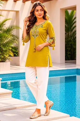 Olive color embroidered kurta