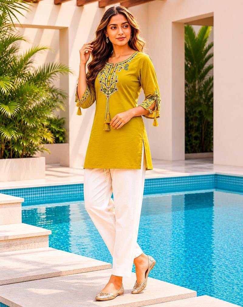 Olive color embroidered kurta