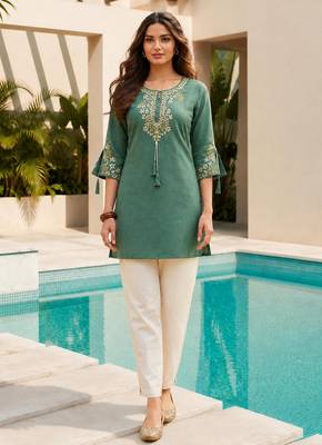 Green color embroidered kurta 1