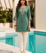 Green color embroidered kurta