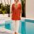 Orange color embroidered kurta
