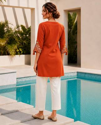 Orange color embroidered kurta 2