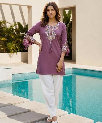 Purple color embroidered kurta 1