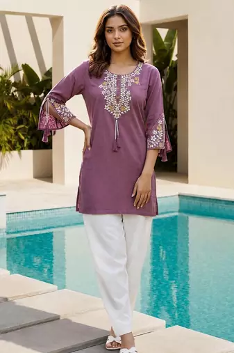 Purple color embroidered kurta
