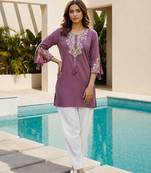 Purple color embroidered kurta