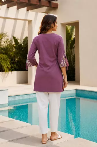 Purple color embroidered kurta