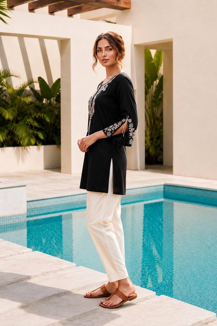 Black color embroidered kurta