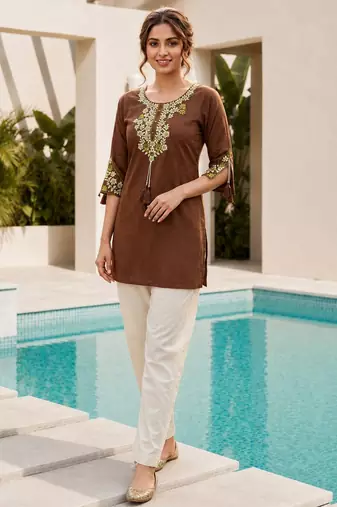 Brown color embroidered kurta