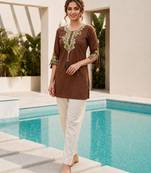 Brown color embroidered kurta