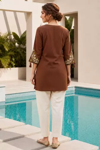 Brown color embroidered kurta
