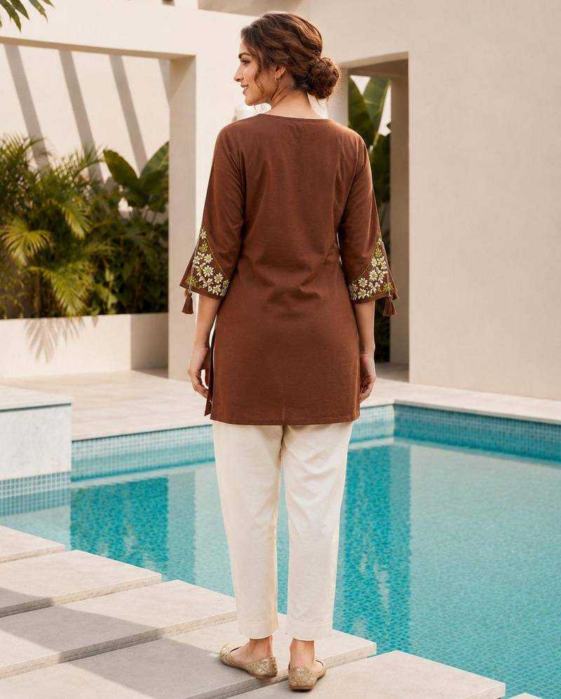 Brown color embroidered kurta