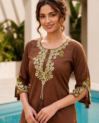 Brown color embroidered kurta 3