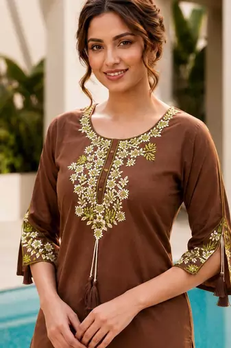 Brown color embroidered kurta