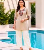 Beige color embroidered kurta