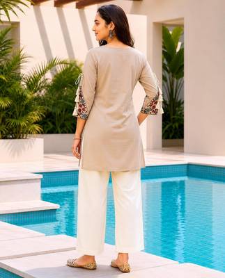 Beige color embroidered kurta 2