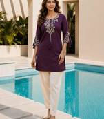 Violet color embroidered kurta