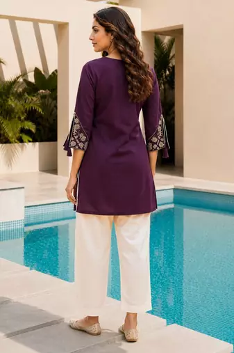 Violet color embroidered kurta