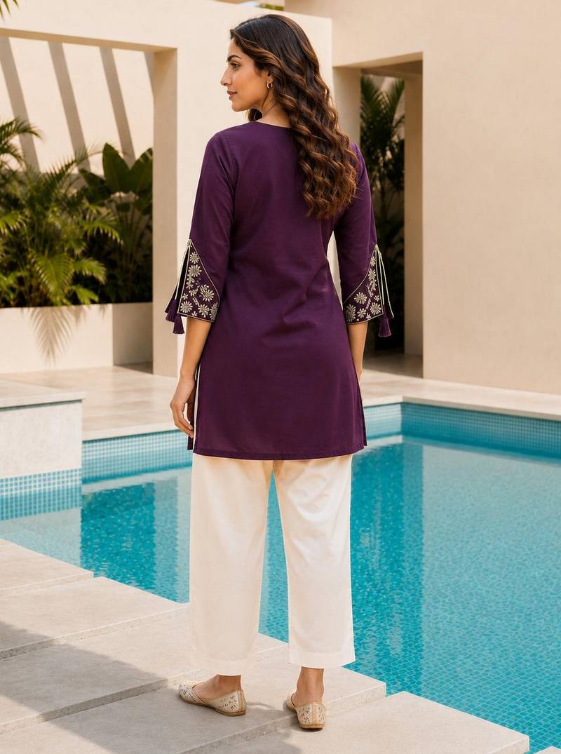 Violet color embroidered kurta