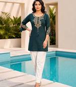 Teal blue color embroidered kurta