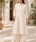 Off white color embroidery work kurta set for graceful ethnic looks
