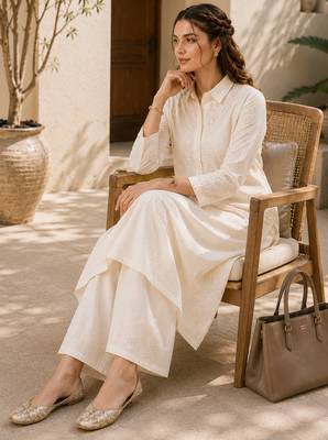 Off white color embroidery work kurta set for graceful ethnic looks 5