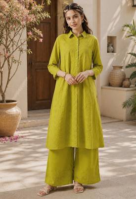 Green color embroidery work kurta set for graceful ethnic looks 1