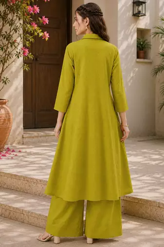 Green color embroidery work kurta set for graceful ethnic looks