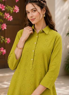 Green color embroidery work kurta set for graceful ethnic looks 3