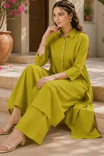 Green color embroidery work kurta set for graceful ethnic looks