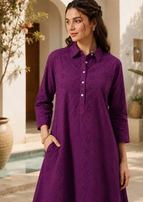 Voilet color embroidery work kurta set for graceful ethnic looks 3