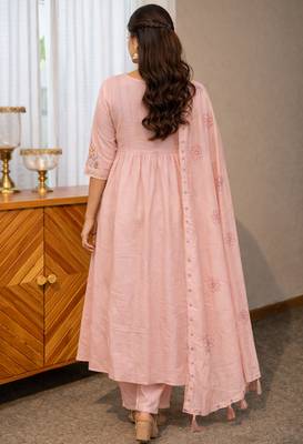 Light pink color roman silk fabric thread embroidery work stylish readymade suit 2