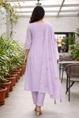 Purple color roman silk fabric thread embroidery work stylish readymade suit 2