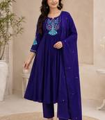 Violet color roman silk fabric thread embroidery work stylish readymade suit