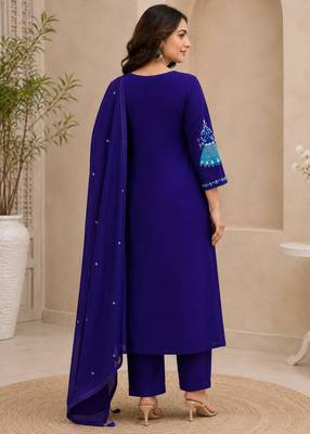 Violet color roman silk fabric thread embroidery work stylish readymade suit 2