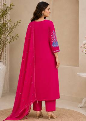 Pink color roman silk fabric thread embroidery work stylish readymade suit 2