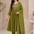 Green color roman silk fabric thread embroidery work stylish readymade suit