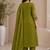 Green color roman silk fabric thread embroidery work stylish readymade suit