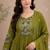 Green color roman silk fabric thread embroidery work stylish readymade suit