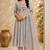 Cream color roman silk fabric thread embroidery work stylish readymade suit
