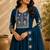 Turquise color roman silk fabric thread embroidery work stylish readymade suit